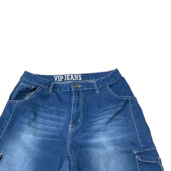 VIP Jeans Women's Junior 13 / 31 Denim Joggers Cargo Pocket Elastic Faded Blue - Picture 2 of 6